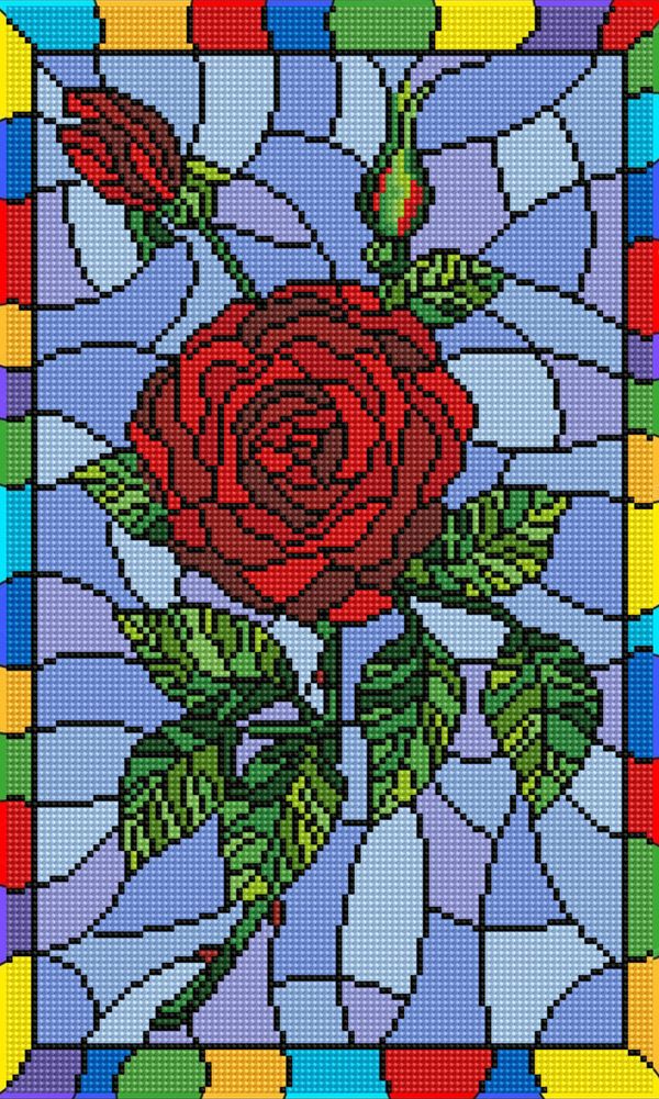 Алмазная (кристальная) мозаика Фрея, Красная роза. Витраж, 30х50 см