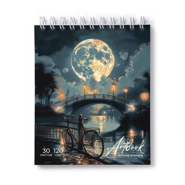 Артбук (Скетчбук), блок черный, жесткая подложка, 120 г/м², 175х200 мм, на гребне 30 л. 2 шт, Лунная ночь 01941, Светоч А307