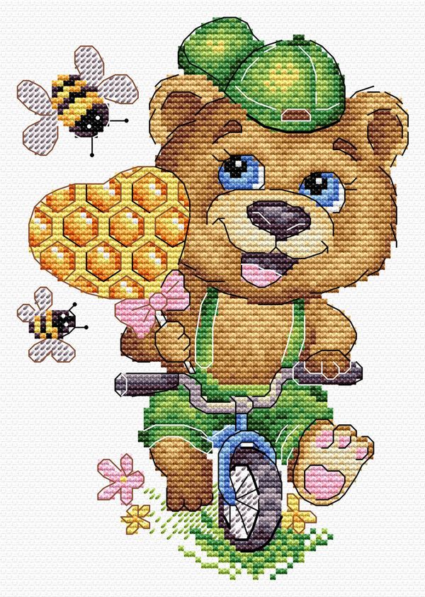 Набор для вышивания нитками МП Студия (Жар-птица), вышивка на одежде Озорной мишка, 18х12 см