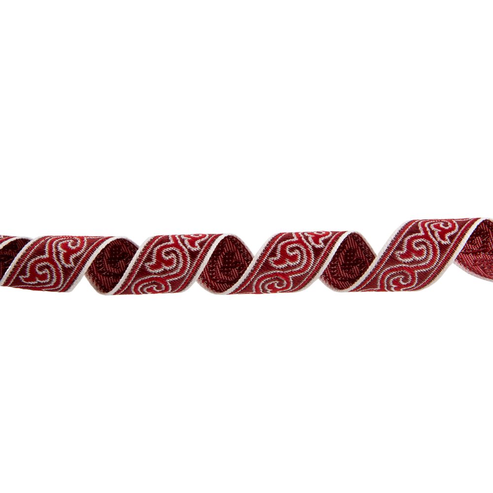 Лента (тесьма) жаккардовая 18.0 мм / 25 метров, Орнамент для северных народов, рис 9594 белый/бордовый/красный (№3), Gamma С3771