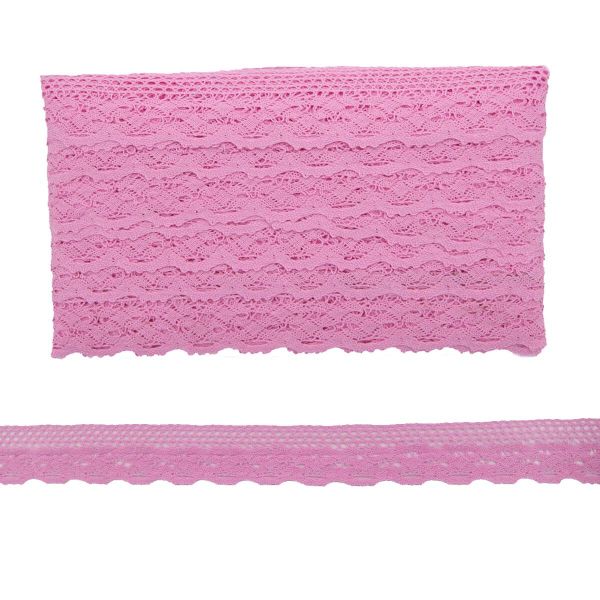 Кружево вязаное (тесьма) 33 мм, х/б, JD017 розовый, 20 м