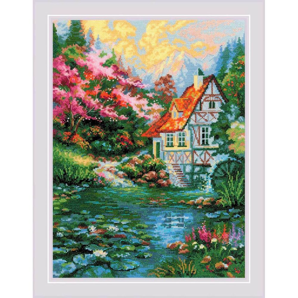 Набор для вышивания нитками Риолис, Водяная мельница, 30х40 см