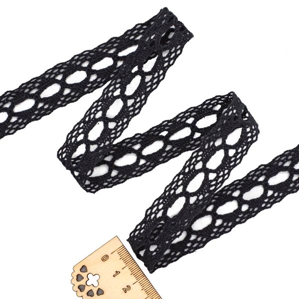 Кружево вязаное (тесьма) 20 мм, черный, 20 м