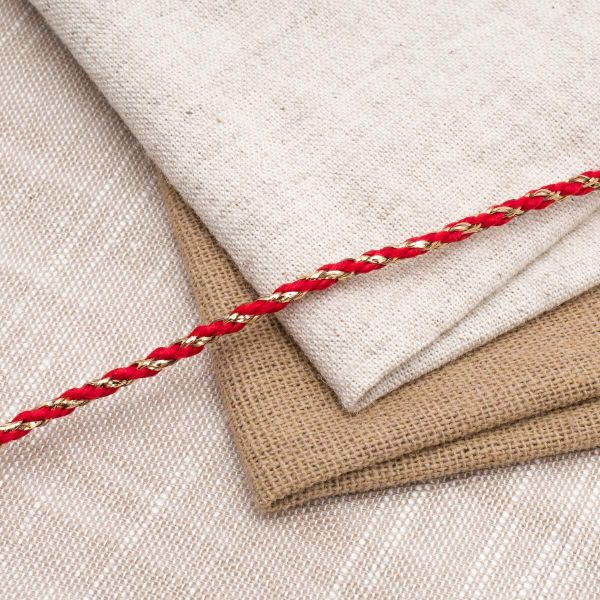 Шнур отделочный с метанитом ⌀3.0 мм / 20м (полиэстер 68%, метанит 32%), красный с золотом, Р2869