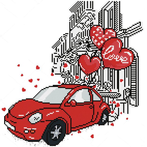 Алмазная (кристальная) мозаика Фрея, Красная машинка, 40х40 см