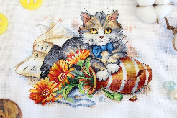 Набор для вышивания нитками МП Студия, Пушистый озорник, 18х23 см