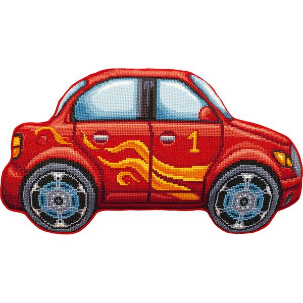 Набор для вышивания нитками Panna, Подушка Красная машинка, 44х26 см