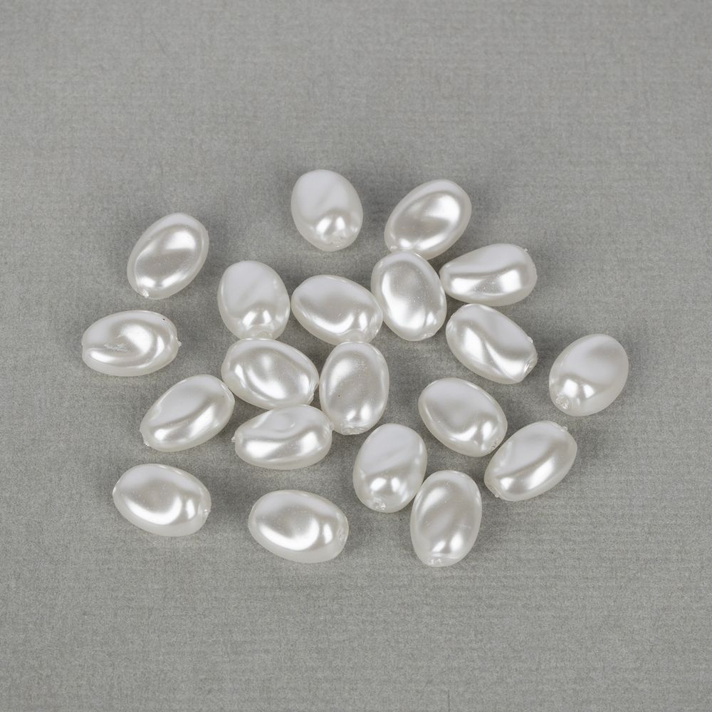 Бусины пластик (жемчуг) 10х14 мм, 20 шт, №01 под жемчуг, Zlatka WDB-12