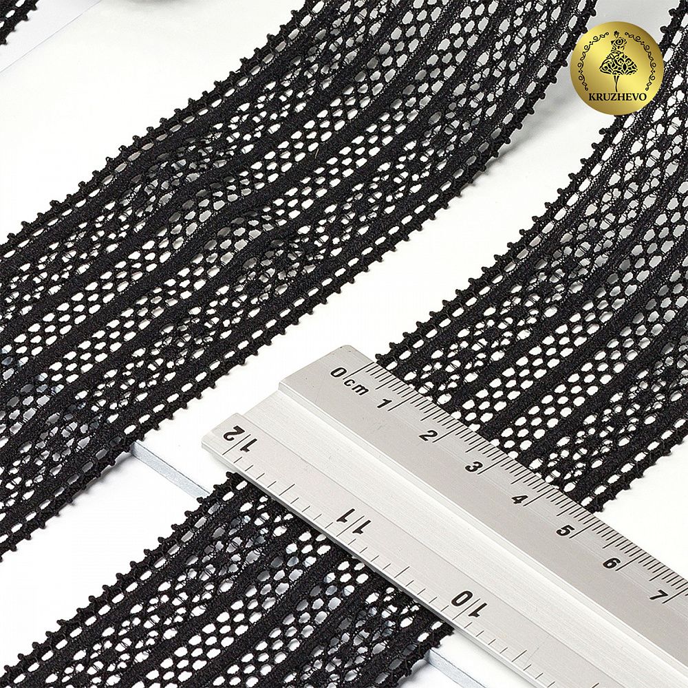 Кружево стрейч (эластичное) 50 мм / 10 метров, TBY.8035, цв.02 черный, Kruzhevo