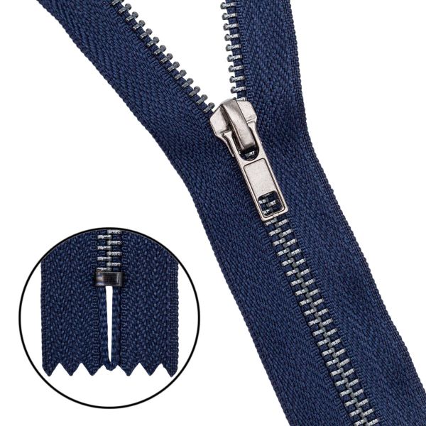Молния металл джинсовая Т5 (5 мм) 1 зам., н/раз., оксид 18 см, А330 т.синий, 10 шт