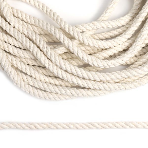 Шнур (канат) хлопковый крученый ⌀6 мм молочный, 20 м