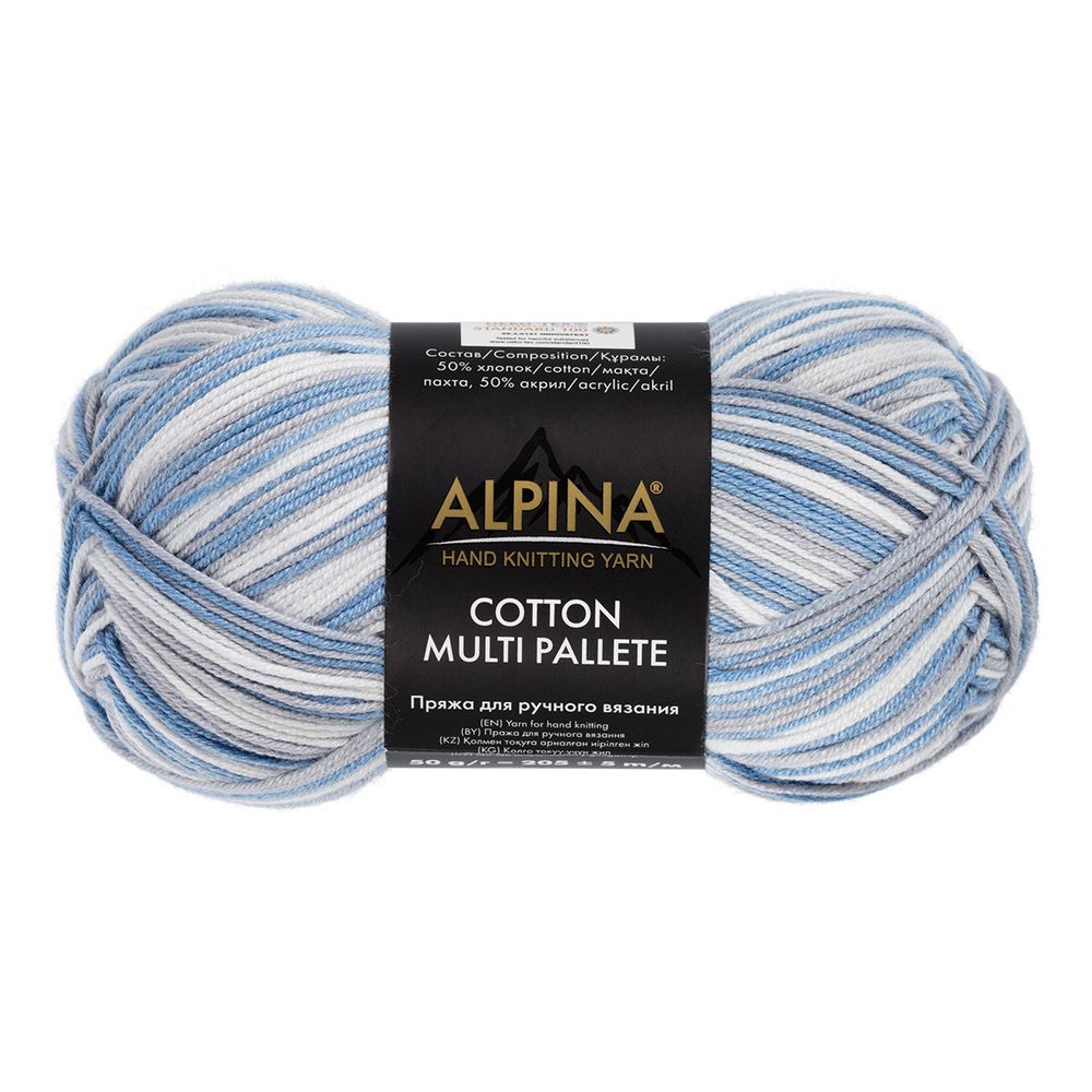 Пряжа Alpina Cotton Multi Pallete / уп.10 мот. по 50г, 205 м, 01 белый-св.серый-джинсовый