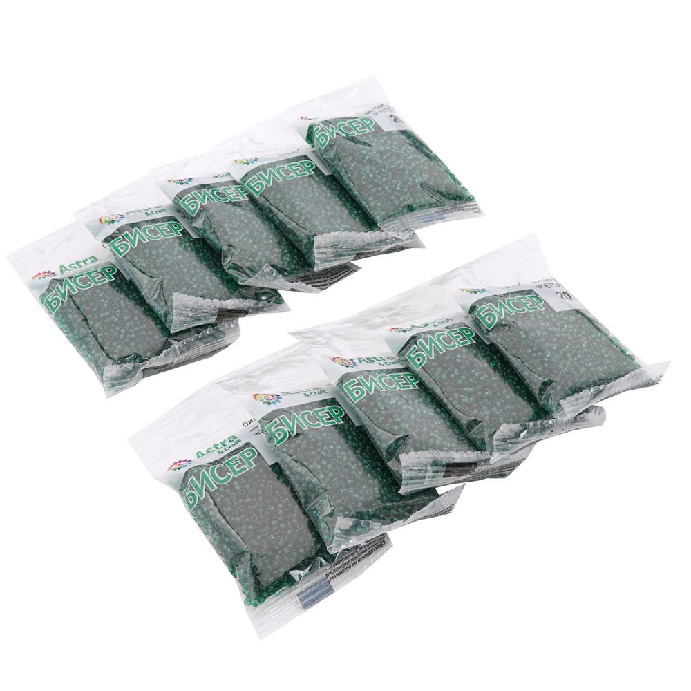 Бисер Astra&Craft 11/0 (2.1 мм), 200 г (10х20 г), цв. 23А-3 т.зеленый прозрачный с цветным центром