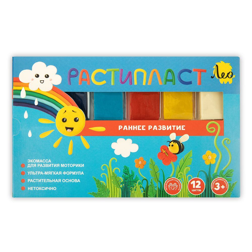 Пластилин растительный РАСТИпласт LRP-0112 240 г, (в картонной упаковке) 12 цв, Лео LRP-0112
