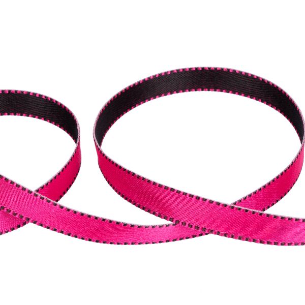 Лента атласная 2-сторонняя 10.0 мм / 22.8 метра, 035 яр.розовый/черный, Gamma ALD-10