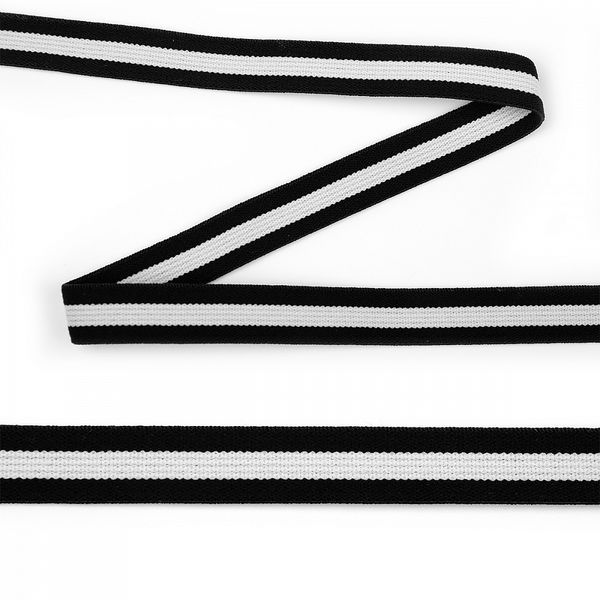 Резинка тканая 15.0 мм / 7±0.5 метра, мягкая, полоска, ET.1515 цв.черный/белый