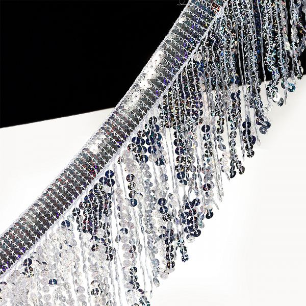 Бахрома отделочная 15.0 мм / 4.5 метра, с пайетками, TBY.11503, цв.серебро