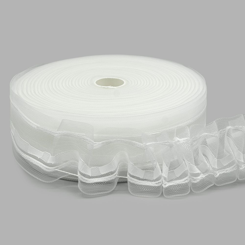 Лента (тесьма) шторная: сборка вафельная (1:2.5) 45 мм / 50 метров, (1 ряд петель, 2 шнура), прозрачный, 9С742ПЭ-Р9004