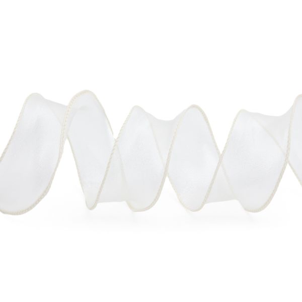 Лента декоративная с волнистым краем 38.0 мм / 18.29±1 метров, 100% органза, (02 молочный)