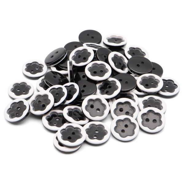 Пуговицы детские Цветочек 24L (15мм), пластик (бело-черный), 50 шт, Б70Л15(3.02-1023-15)