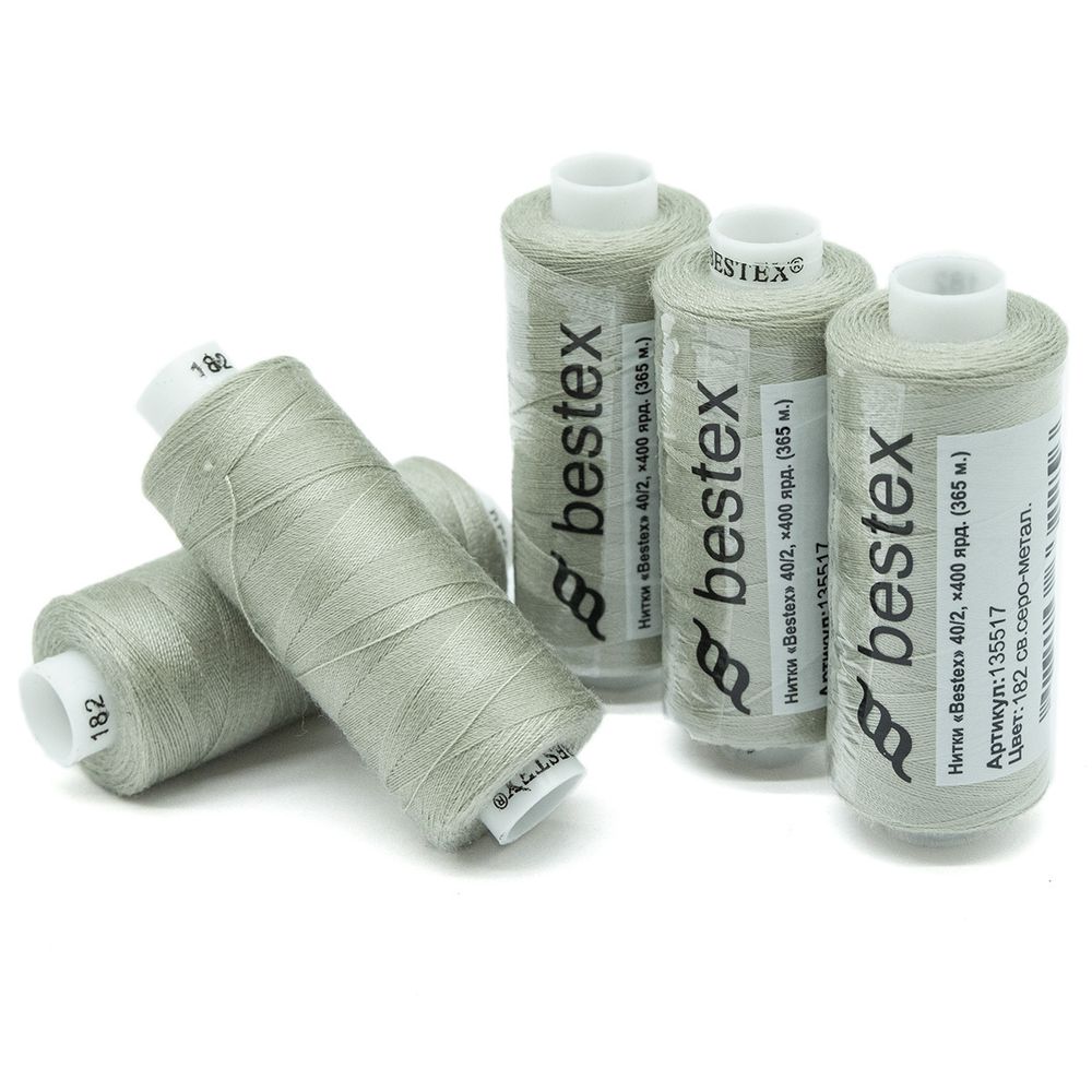 Нитки швейные бытовые Bestex 40/2, 365 м (400 ярд) / 10 кат., 182 речной жемчуг