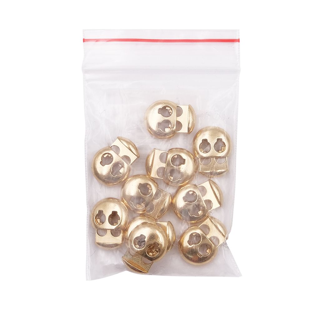 Фиксатор (зажим) для шнура металл 2 отв., 20.5х15.6 мм, ⌀3.5 мм, металл, Gold (золотой), MFR12, 10 шт