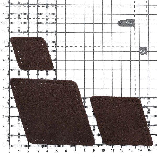 Набор заплаток пришивных из замши, ромб 4х5,6см, 6х8,4см, 8х11,2см, с перфорацией, 3 шт (21 темно-коричневый), 59405