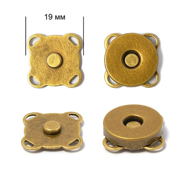 Кнопка магнитная металл пришивная ⌀19.0 мм, TBY.MKK, цв.антик, уп. 10 шт, TBY