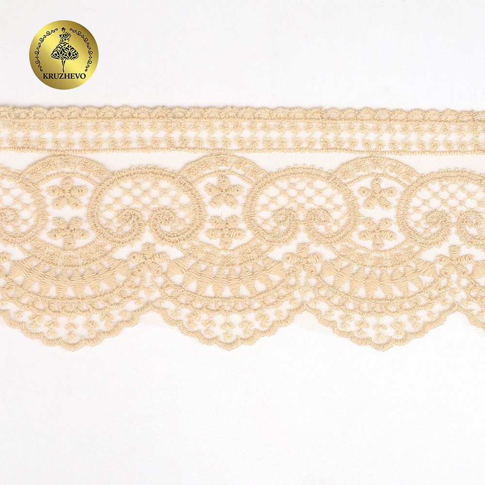 Кружево на сетке 90 мм, 40475, цв.N6115 бежевый уп.13.7м, Kruzhevo