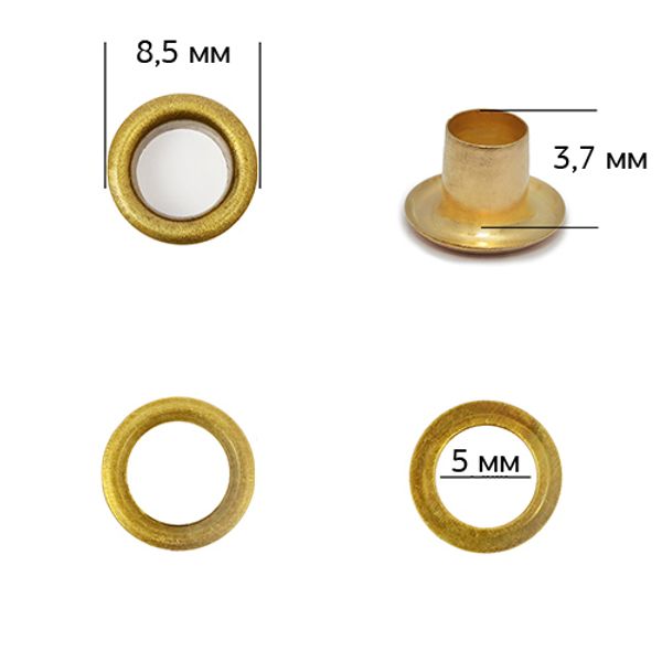 Люверсы металл ⌀_5.0 мм (внутр.), внешн. ⌀8.5 мм (внутр.), h3.7 мм (внутр.), №3, сталь, цв. антик, 1000 шт, TBY