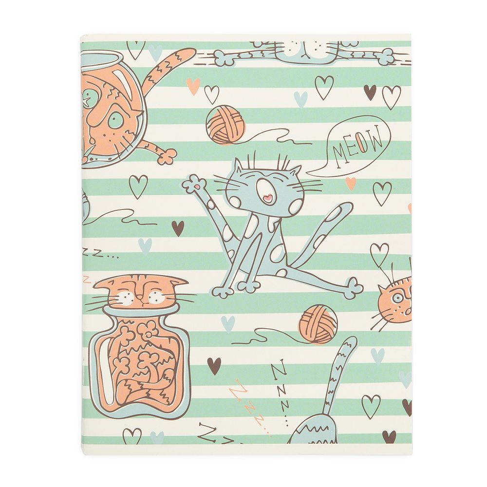 Тетрадь Забавные коты A5 96 л. на скобе 60 г/м², 6 шт, клетка, SVT 960321 05 Коты/бирюзовая полоска, Светоч