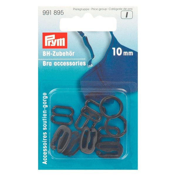 Набор для шитья и ремонта бюстгальтера пластик, черный, 10.0 мм, 10 шт, Prym