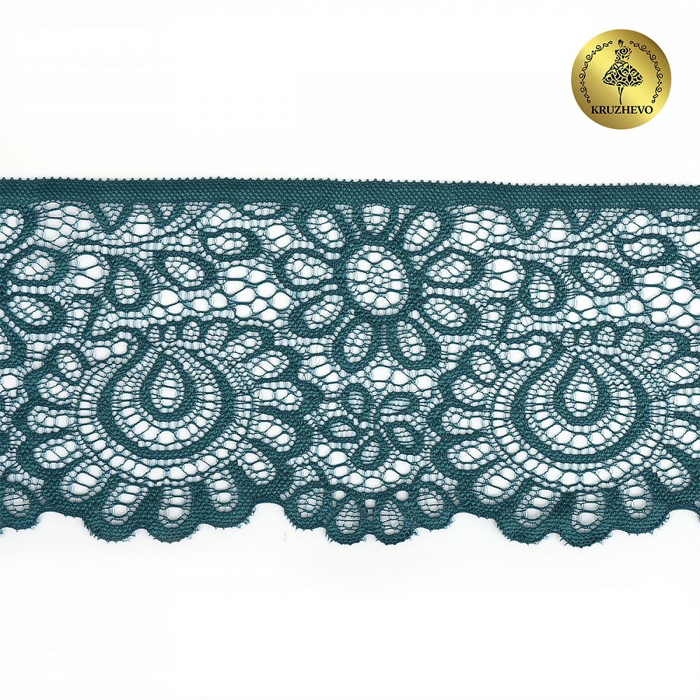 Кружево эластичное (стрейч) 90 мм, цв.222 изумрудно-синий, 25м, Kruzhevo