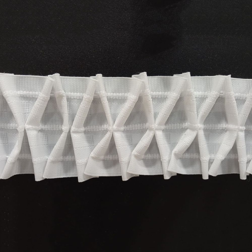 Лента (тесьма) шторная: сборка вафельная (1:4) 60 мм / 50 метров, (2 ряда петель, 3 шнура), белый, C2003