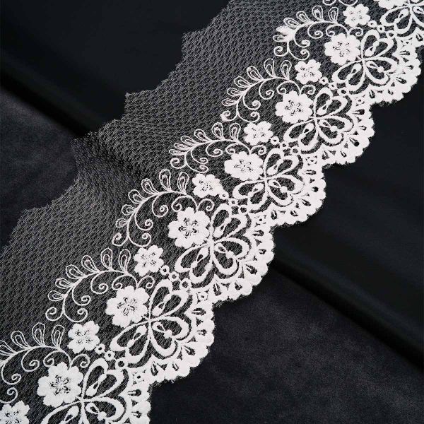 Кружево на сетке 105 мм / 3.4 метра ±4 см, белый, 3AR3490