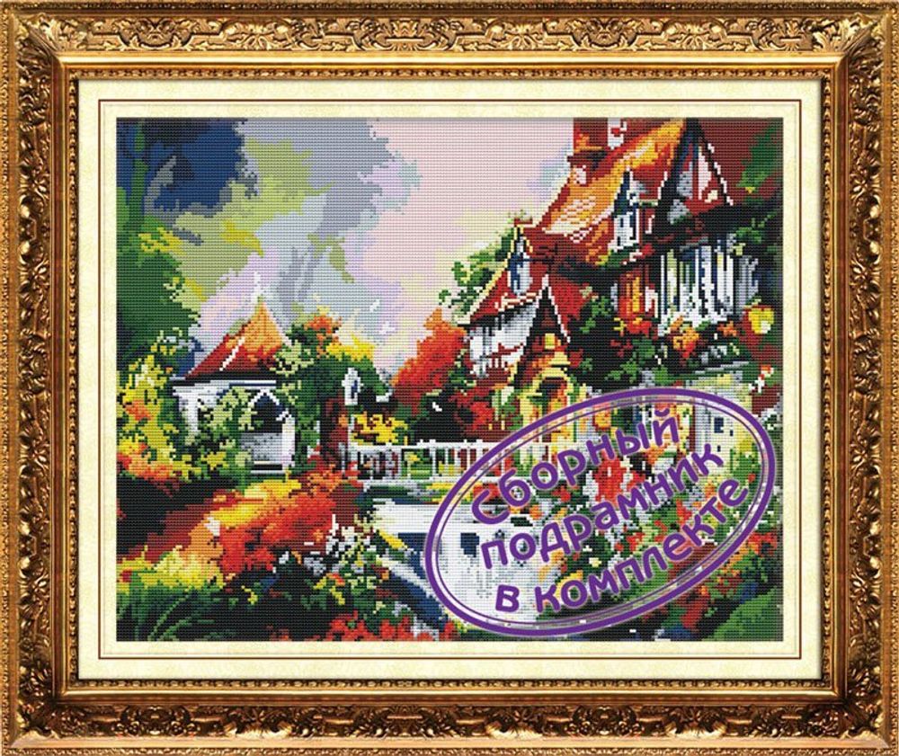 Алмазная (кристальная) мозаика Колор Кит, Фонтан у дома 40х50