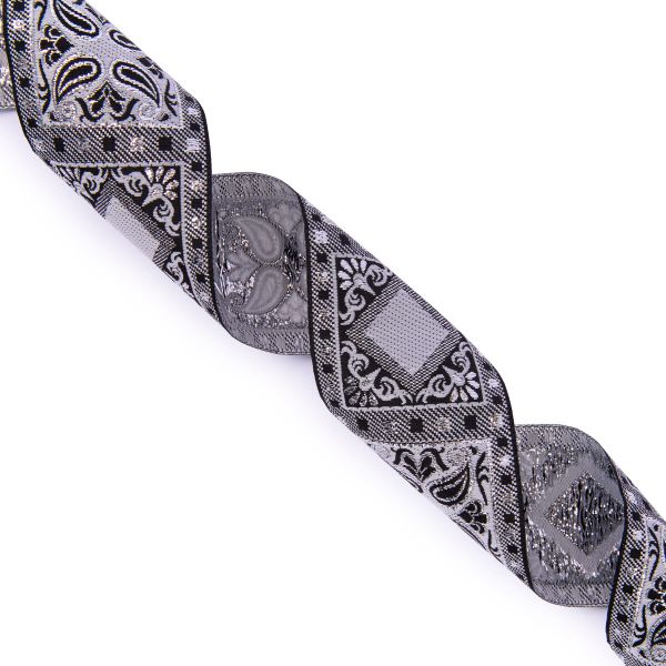 Лента (тесьма) жаккардовая 50.0 мм / 10±0.5 метров, черный/серебро, Gamma TRJ-119(46)