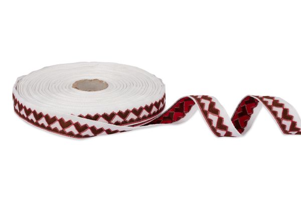 Лента (тесьма) жаккардовая 18.0 мм / 25±1 метров, Орнамент для северных народов, рис 7052 белый-коричневый-красный, Gamma С3771