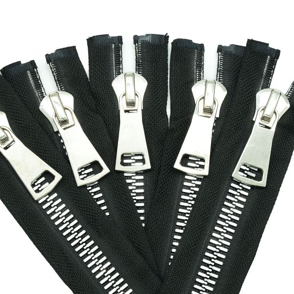 Молния трактор Т10 (10 мм) 1 зам., разъем., 80 см, декор. звено, ник / черн, 5 шт