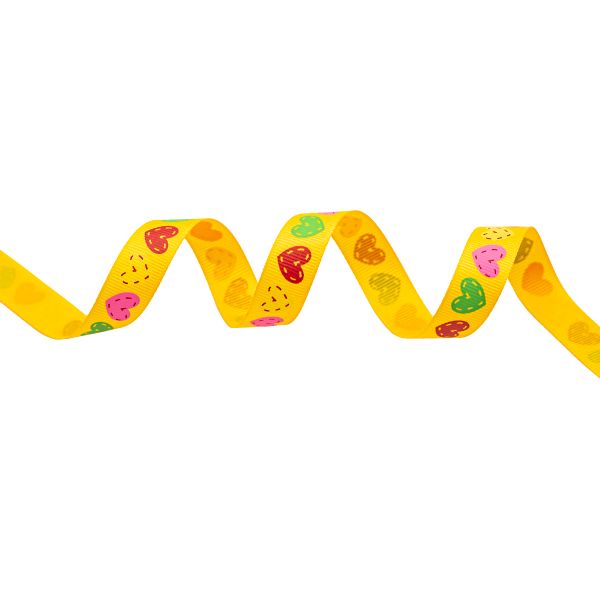 Лента репсовая (в рубчик) Сердечки 1,5см*22.86 м (желтый)