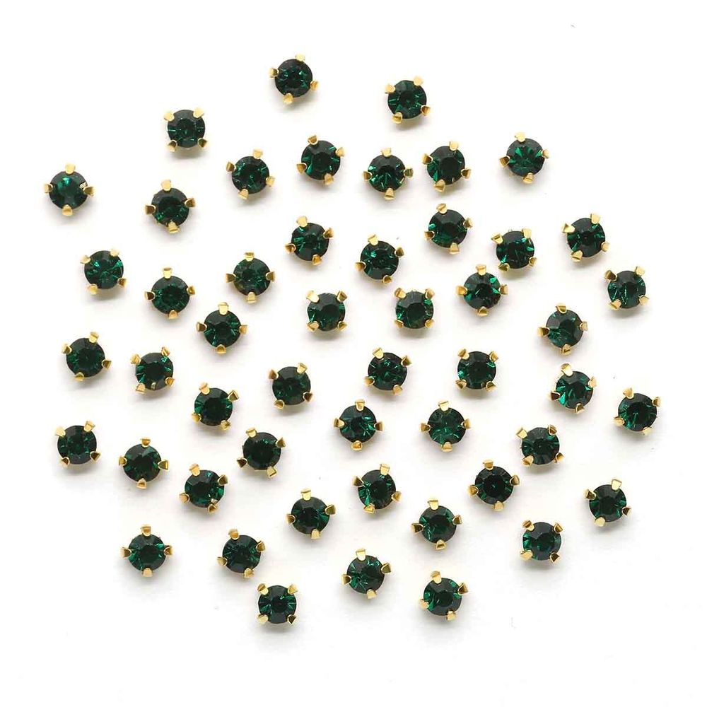 Хрустальные стразы в цапах/золото, 4мм, 50 шт/упак, Astra&Craft (36 изумрудный), 4AR159/166