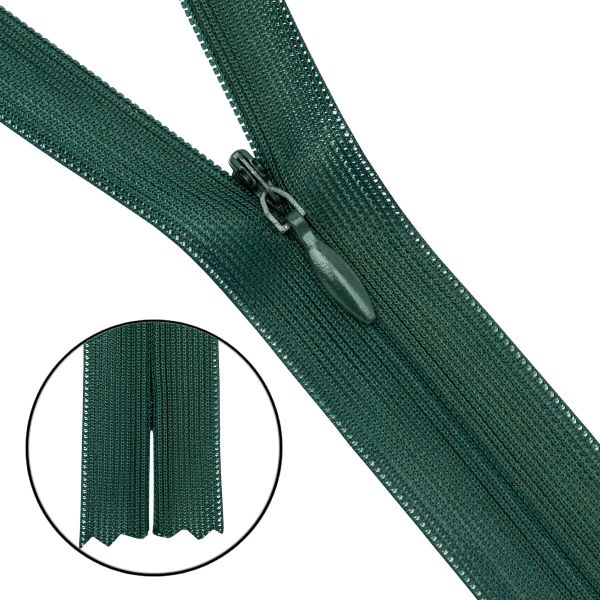 Молния потайная (скрытая) Т3 (3 мм) 1 зам., н/раз., 50 см, нейлон, F273 т.зеленый, 10 шт