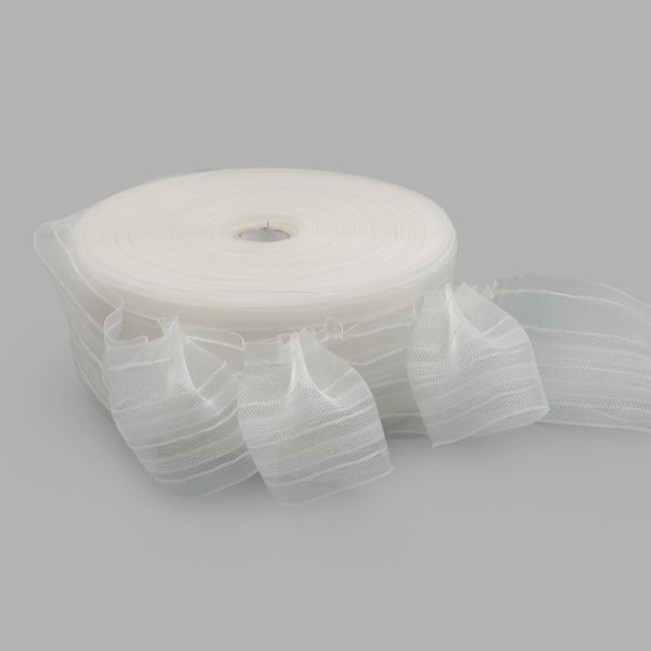 Лента (тесьма) шторная: сборка рюмочная (1:2.5) 80 мм / 50 метров, (2 ряда петель, 4 шнура), прозрачный, C8108M