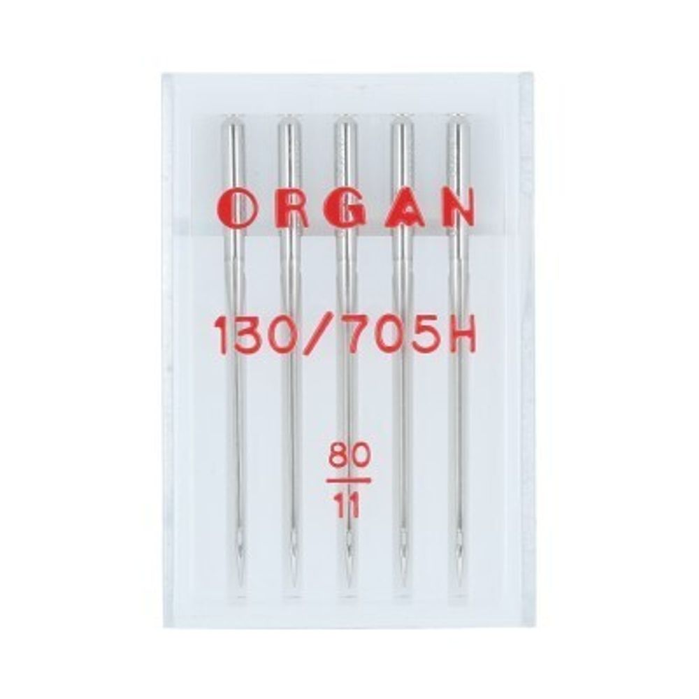 Иглы для швейных машин базовые универсальные 130/705 H, №80, 5 игл, в пенале 5105080 80, ORGAN