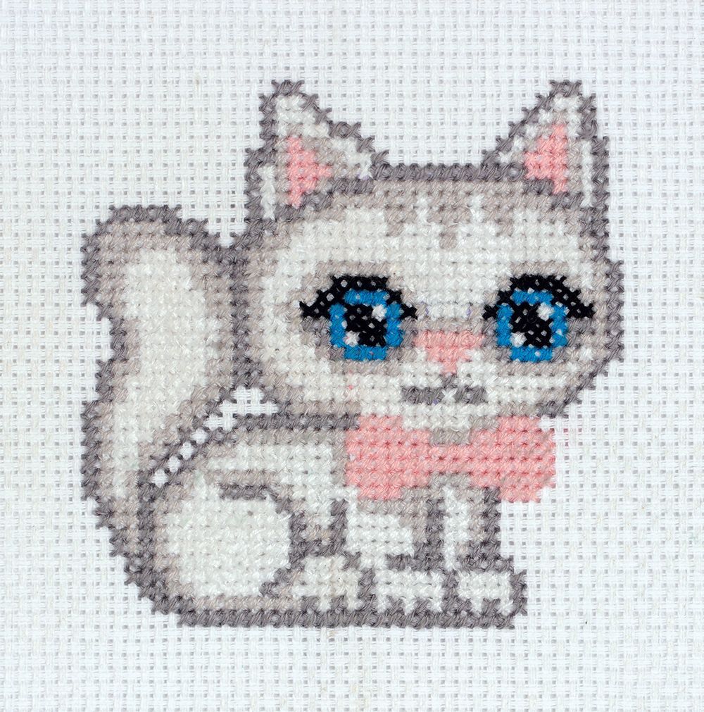 Набор для вышивания Klart 12-059, Белый котик, 10х10 см