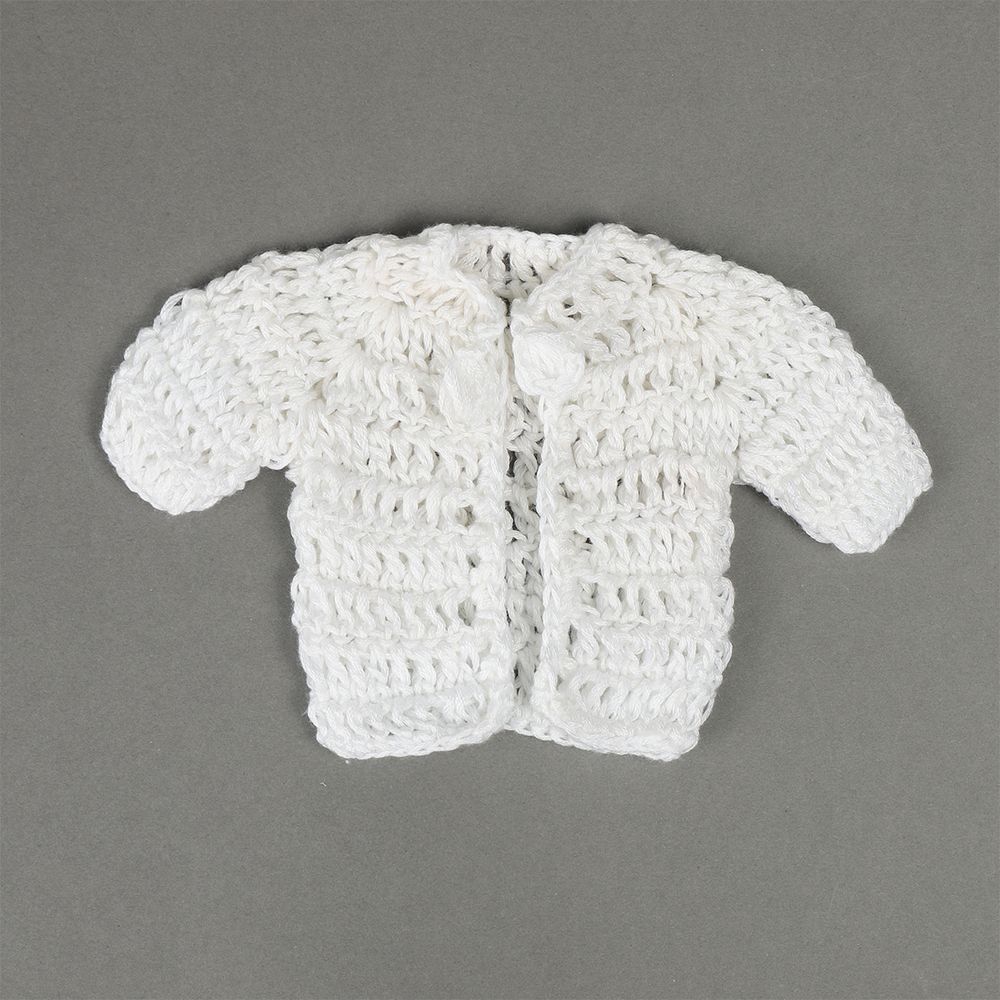 Кофта вязаная мини (ручная вязка), ширина 8см длина 9см рукав 5см цв.белый