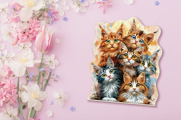 Пазл фигурный деревянный Любознательные котята 158 элементов, Фрея PZLF-011