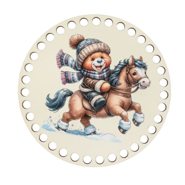 Набор донышек для вязания Матовый фанера ⌀15х0.4 см, 2 шт, 09 Мишка на лошади, Love2art ДВ-02