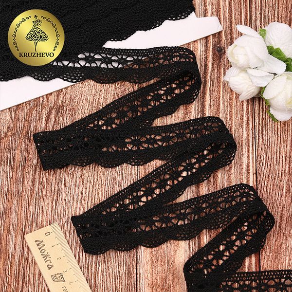 Кружево вязаное (тесьма) 27 мм / 10 метров, хлопок, TBY.1005, черный