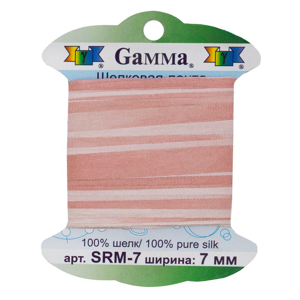 Лента (тесьма) шелковая 7.0 мм / 9.1±0.5 метров, M004 бл.розовый/гр.розовый, Gamma SRM-7